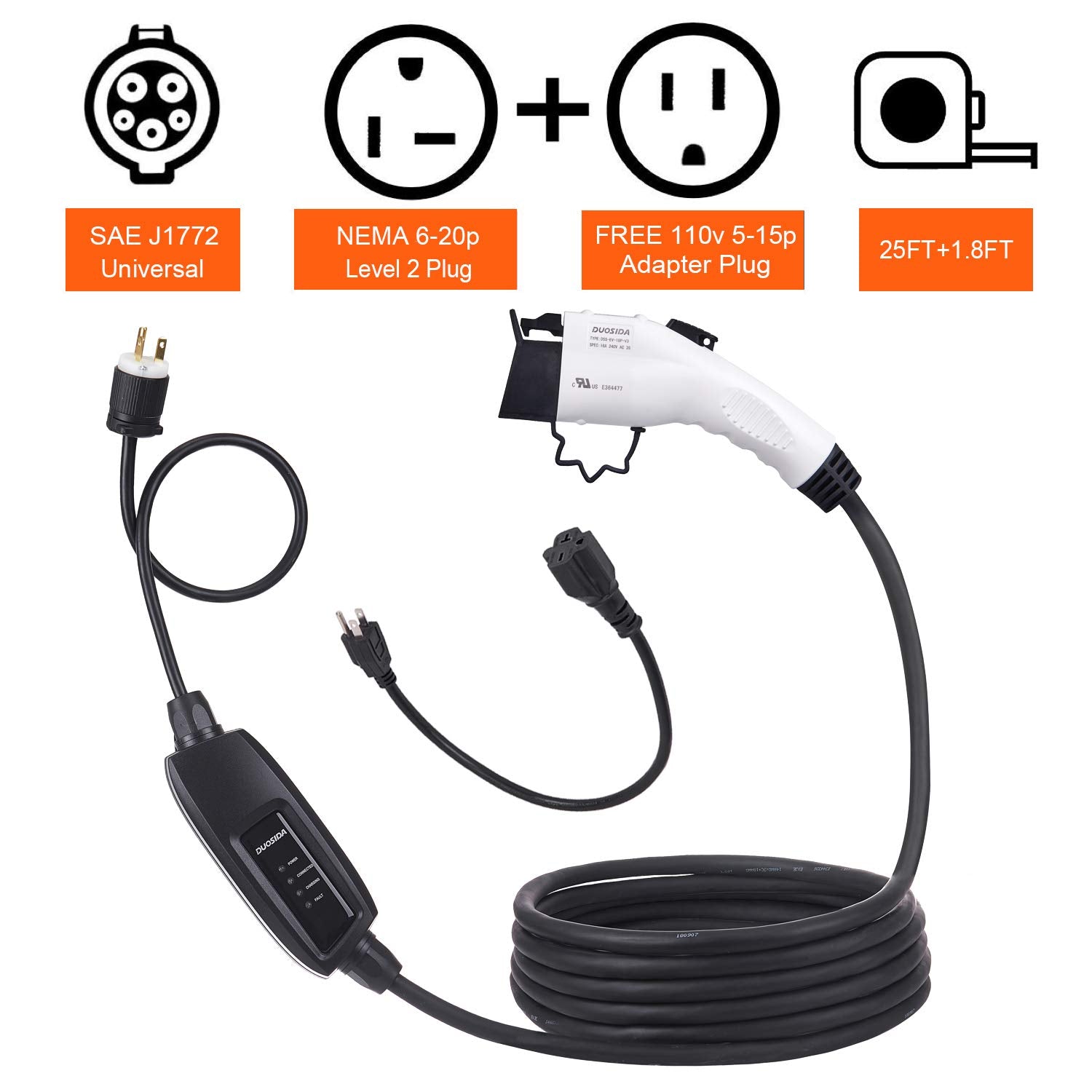 DUOSIDA EV充電ケーブル タイプ2 DUOSIDA Type 2 - Type 2 Charging Cable 16A 1 Phase